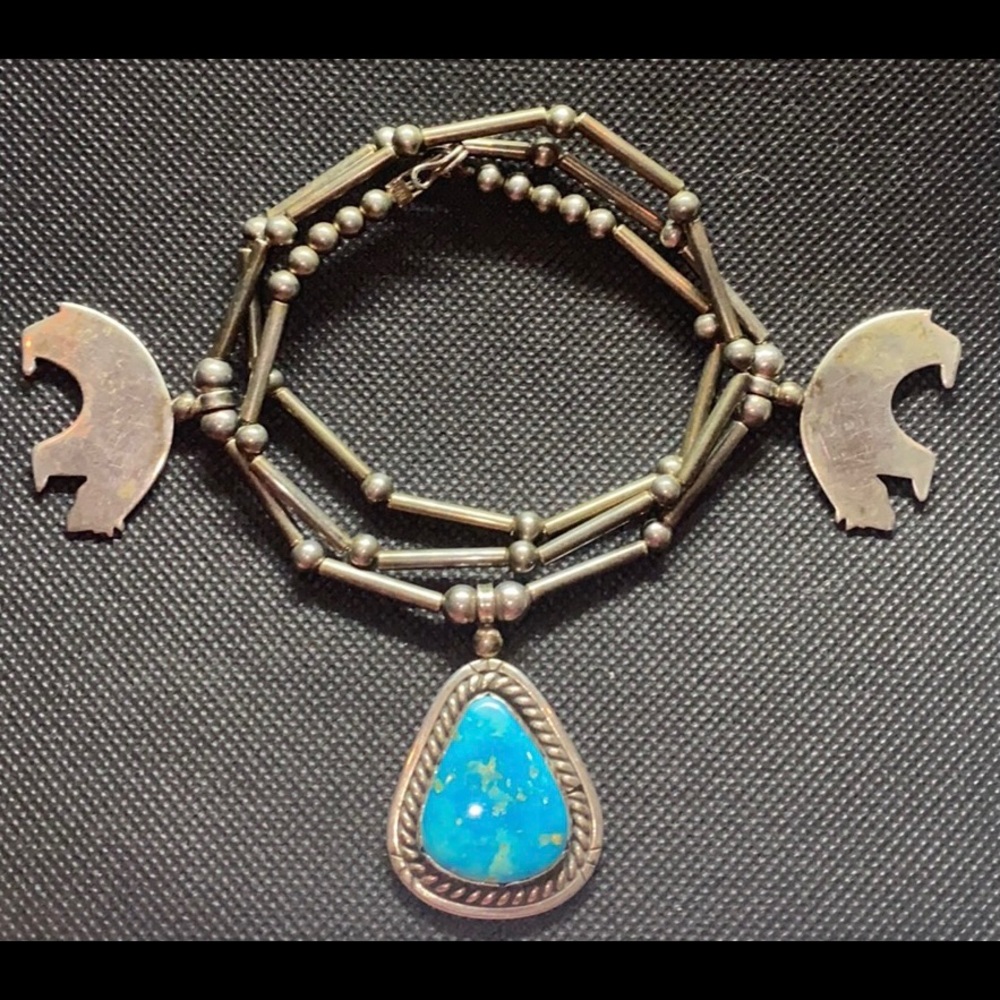 NP Sterling Turquoise & Navajo bear necklace